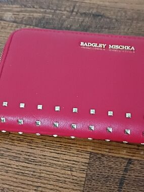 Badgley Mischka Red Zip Around Wallet with Gold Studs